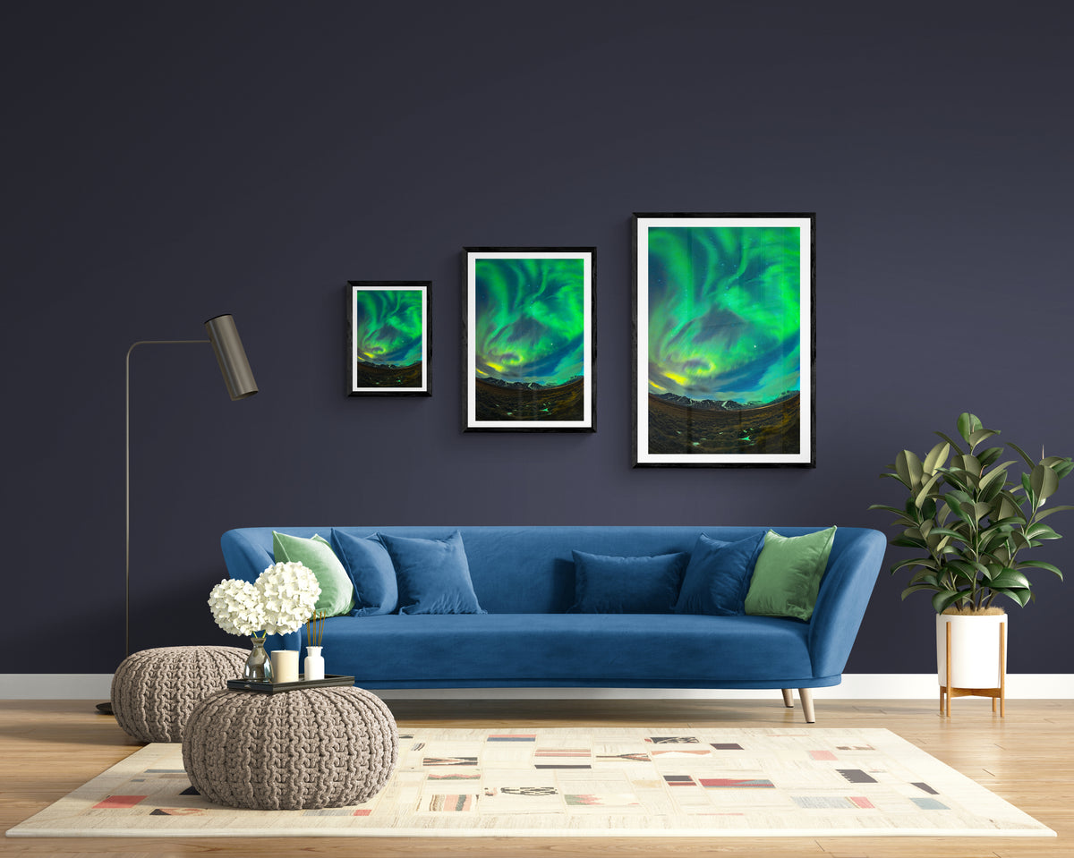 Bright Greenish Aurora Shapes a Bird Flying with a Running Rabbit